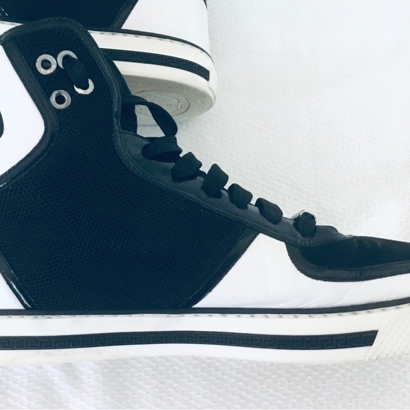 PRE OWNED Versace Leather/Nylon Men’s Hightop Black White Sneaker Sz 43EU / 10US - Picture 4 of 16